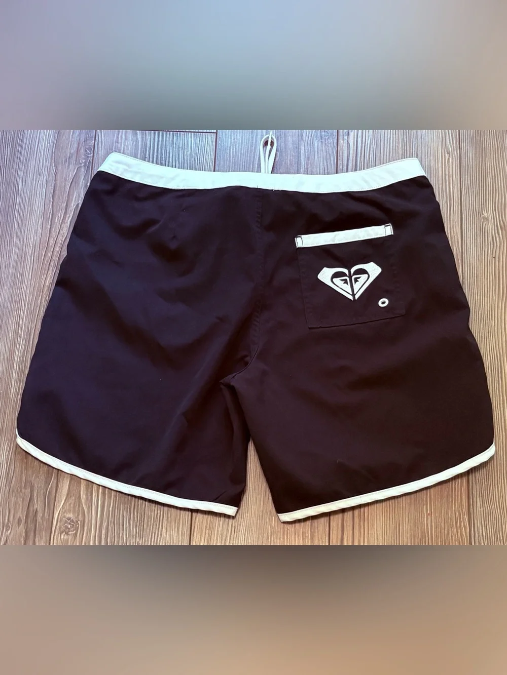 Vtg Roxy Boardshorts Black Retro Striped Contrast Piping Y2K Swim Shorts Size 7